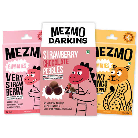 Mezmo Very Chocolate (2 Boxes Of Soft Candies & 1 Box of Chocolate Strawberry Pebble)